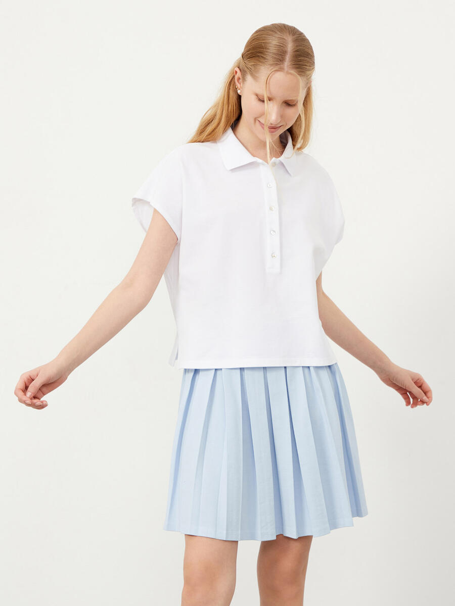 Beyaz Oversize Pamuklu Polo Yaka Basic Tişört - 3