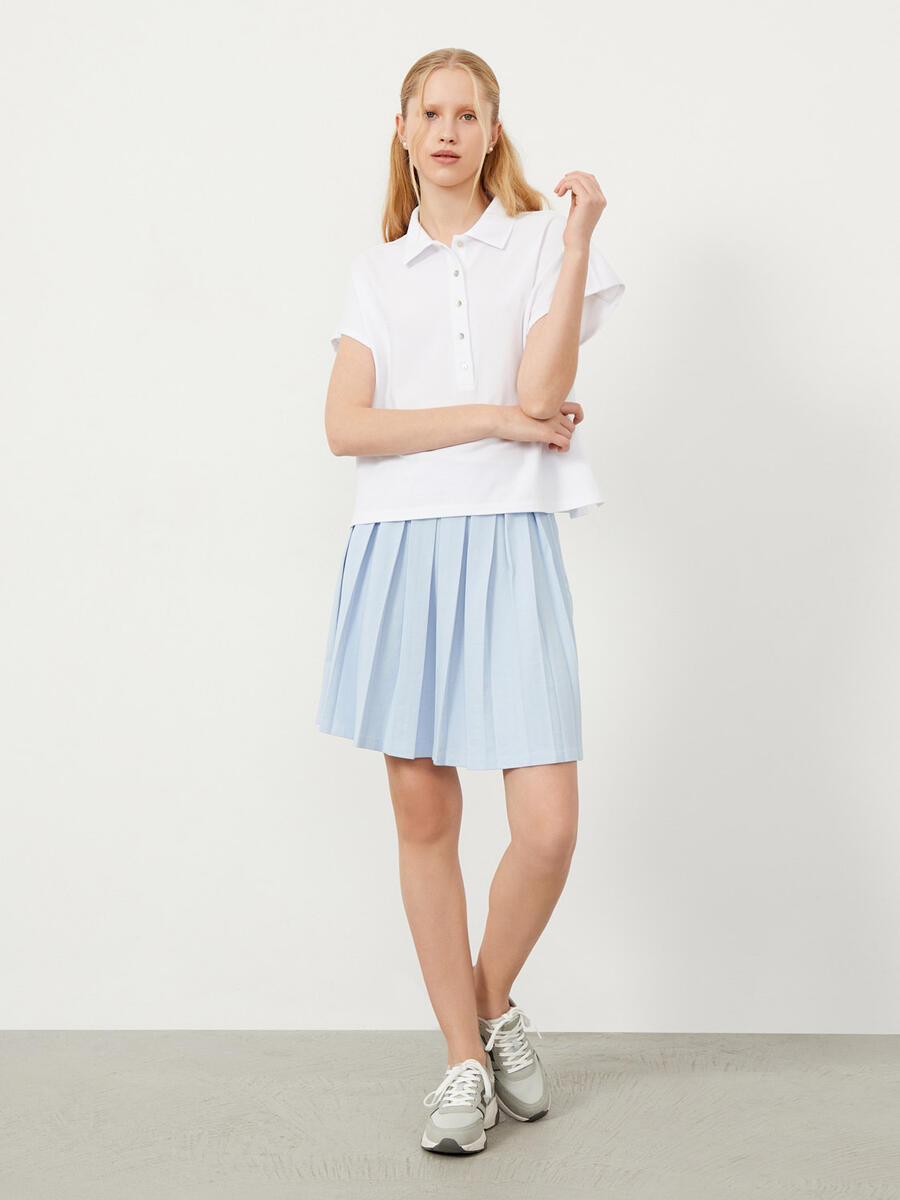 Beyaz Oversize Pamuklu Polo Yaka Basic Tişört - 2