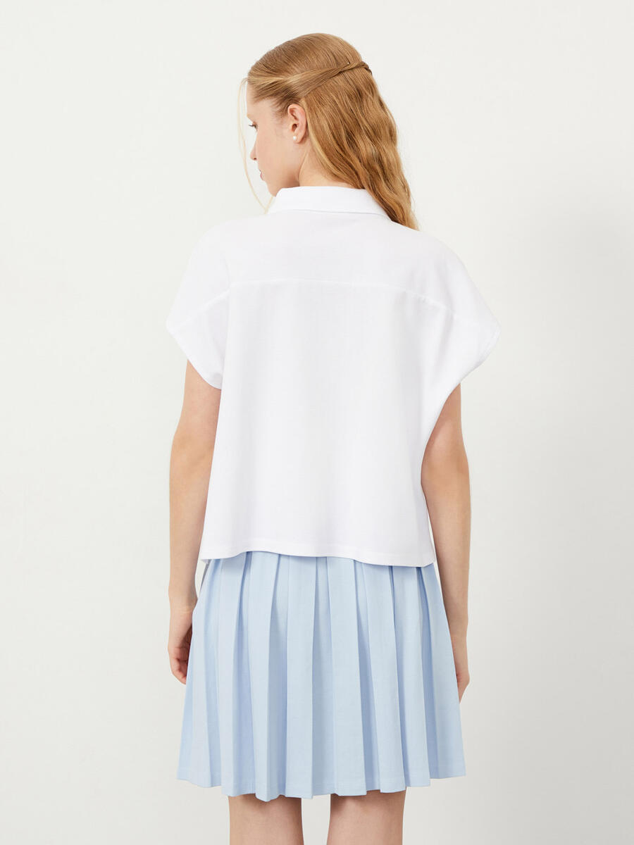 Beyaz Oversize Pamuklu Polo Yaka Basic Tişört - 4