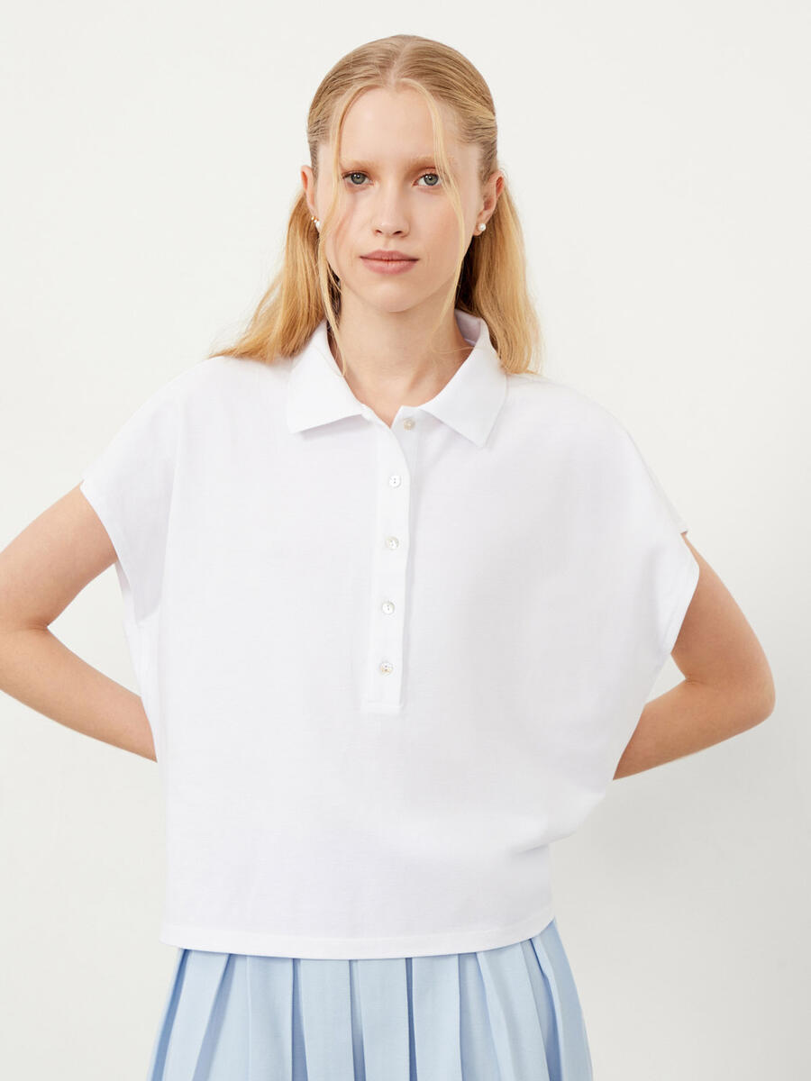 Beyaz Oversize Pamuklu Polo Yaka Basic Tişört