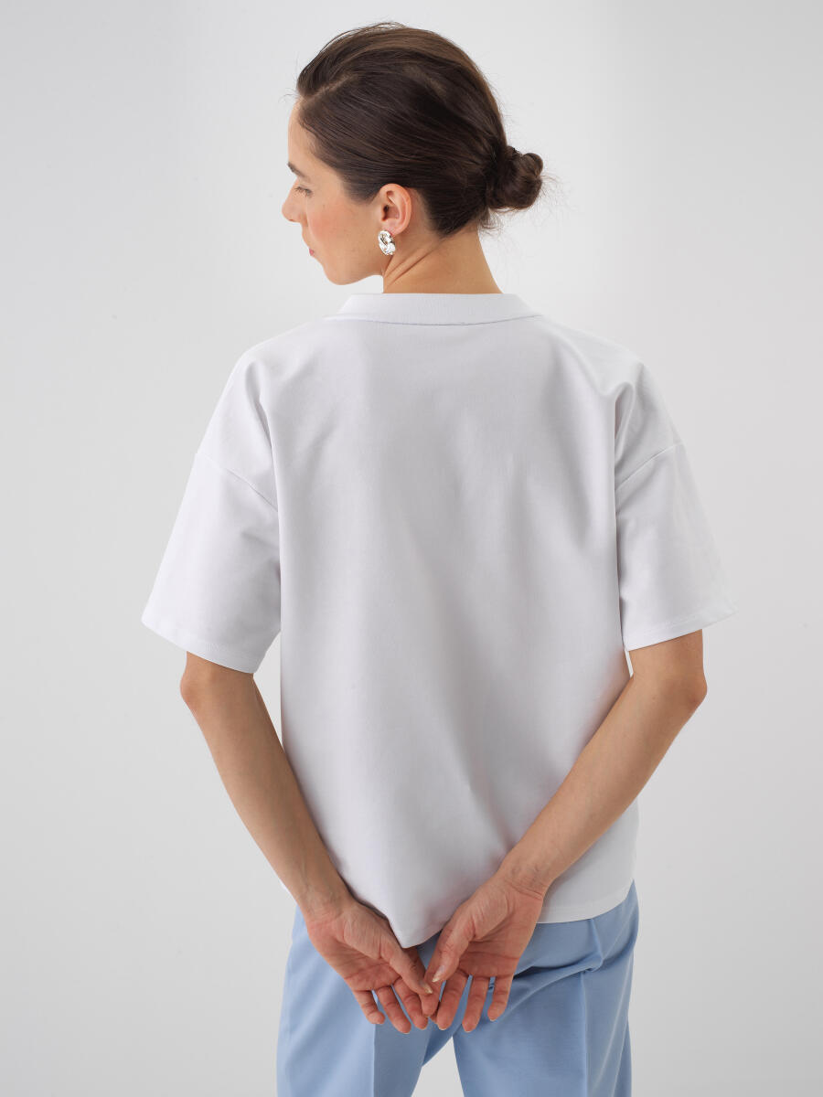 Beyaz Oversize Pamuklu Tişört - 5
