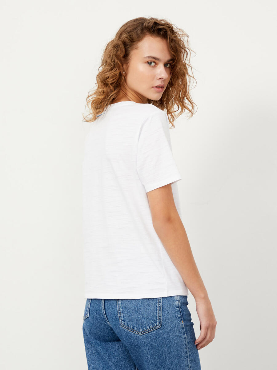 Beyaz Regular Fit Pamuklu Tişört - 4