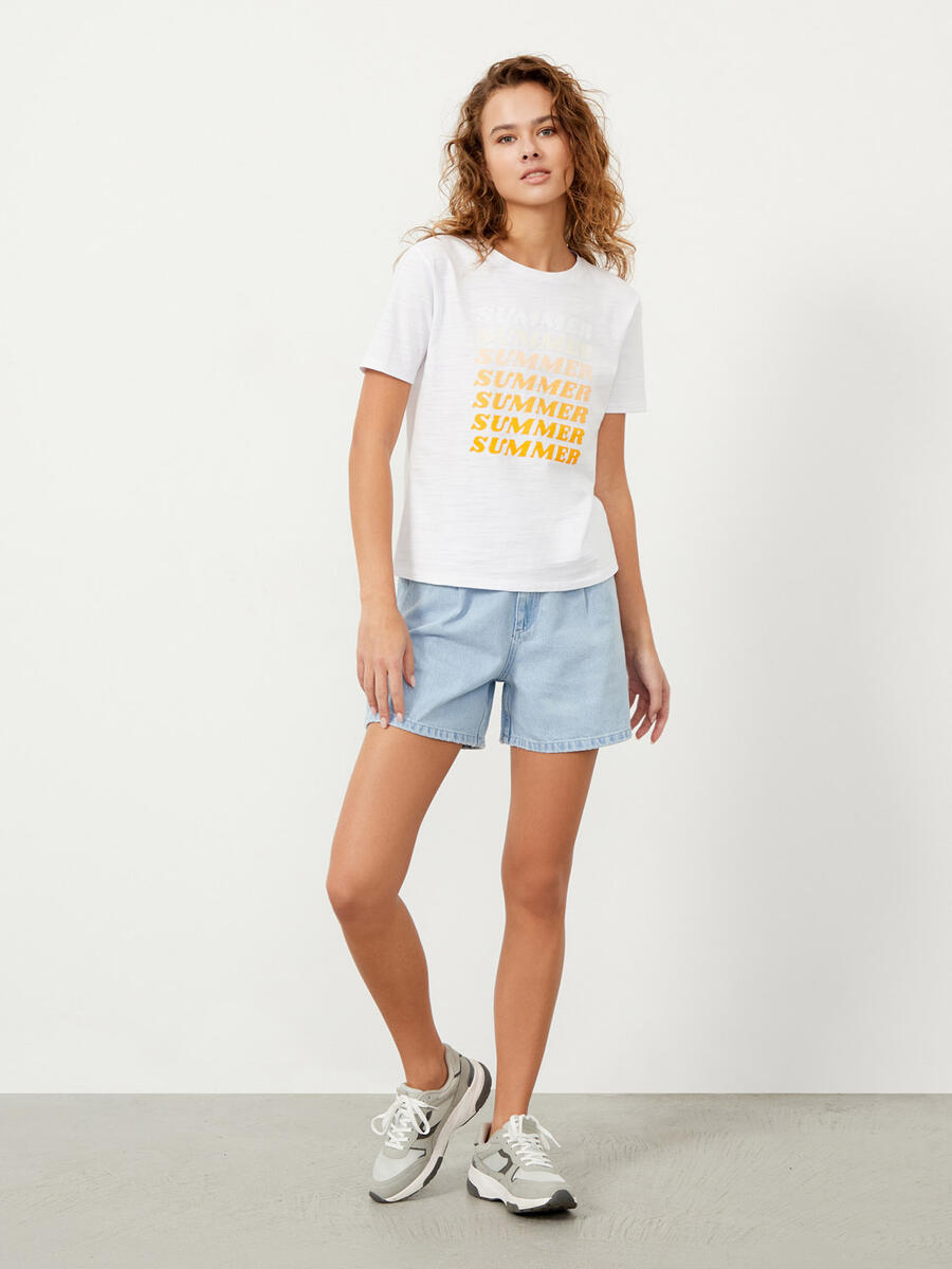 Beyaz Regular Fit Pamuklu Tişört - 2
