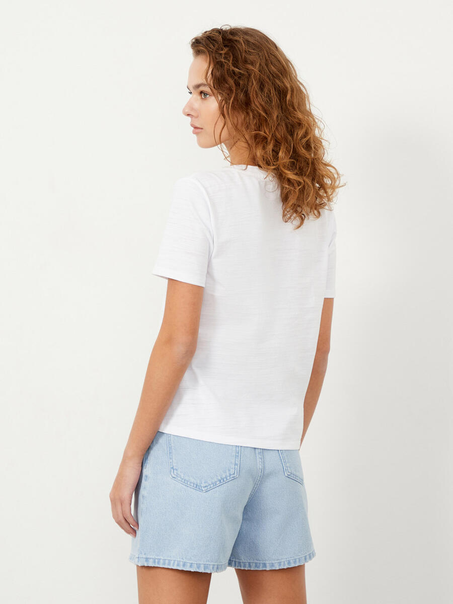 Beyaz Regular Fit Pamuklu Tişört - 4