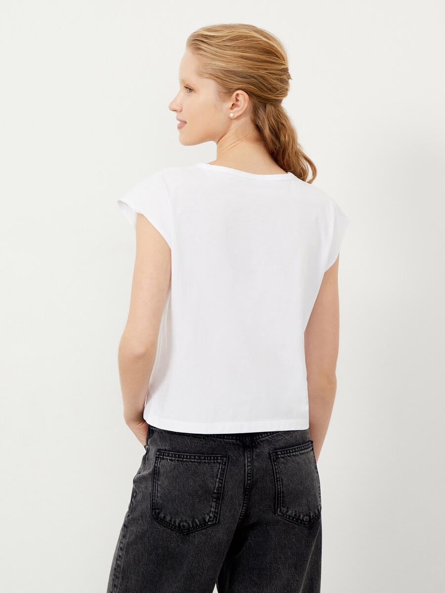 Beyaz Regular Fit Pamuklu Tişört - 4