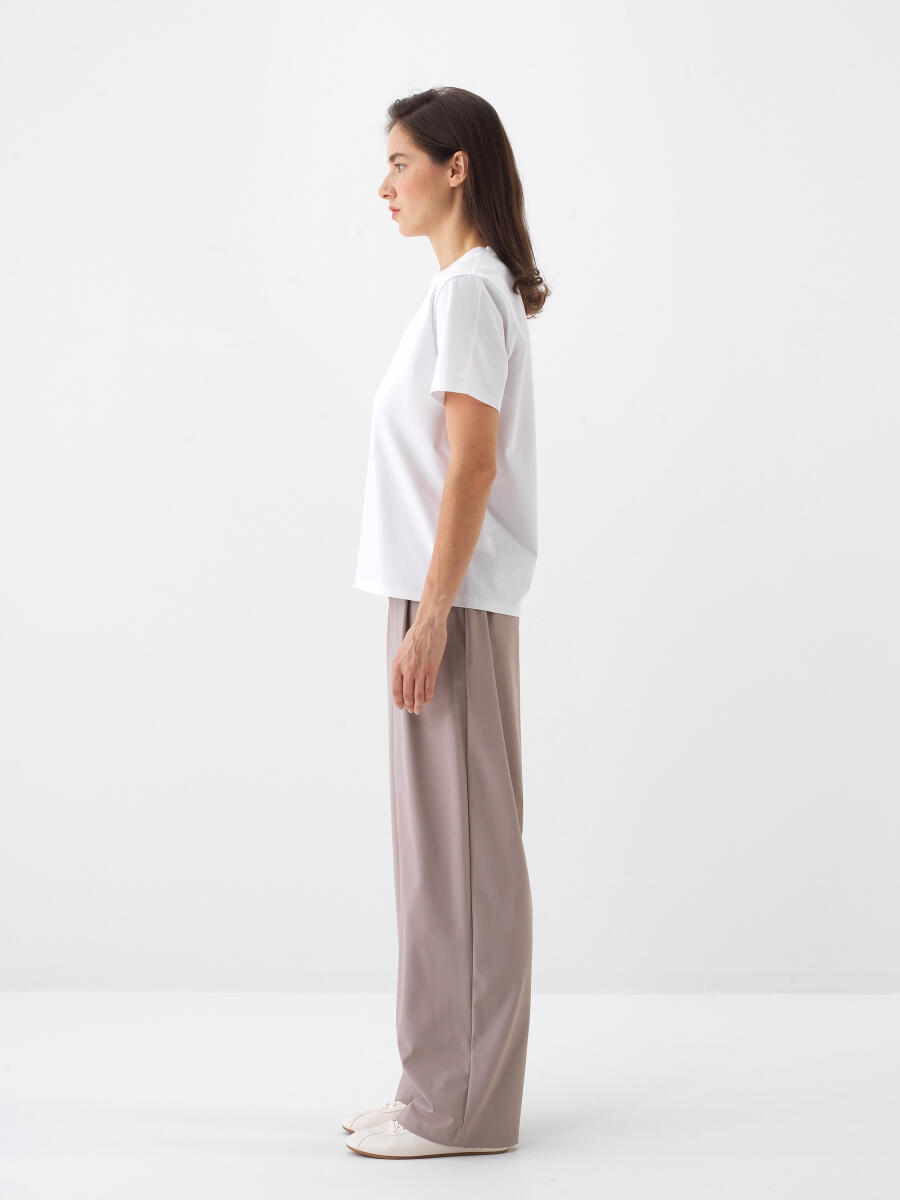 Beyaz Regular Fit Pamuklu Tişört - 3