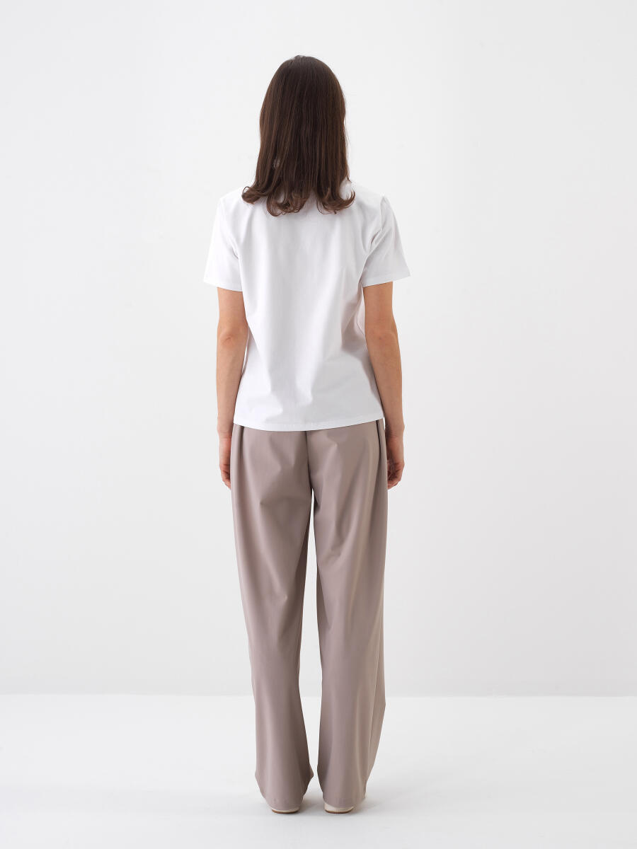 Beyaz Regular Fit Pamuklu Tişört - 5