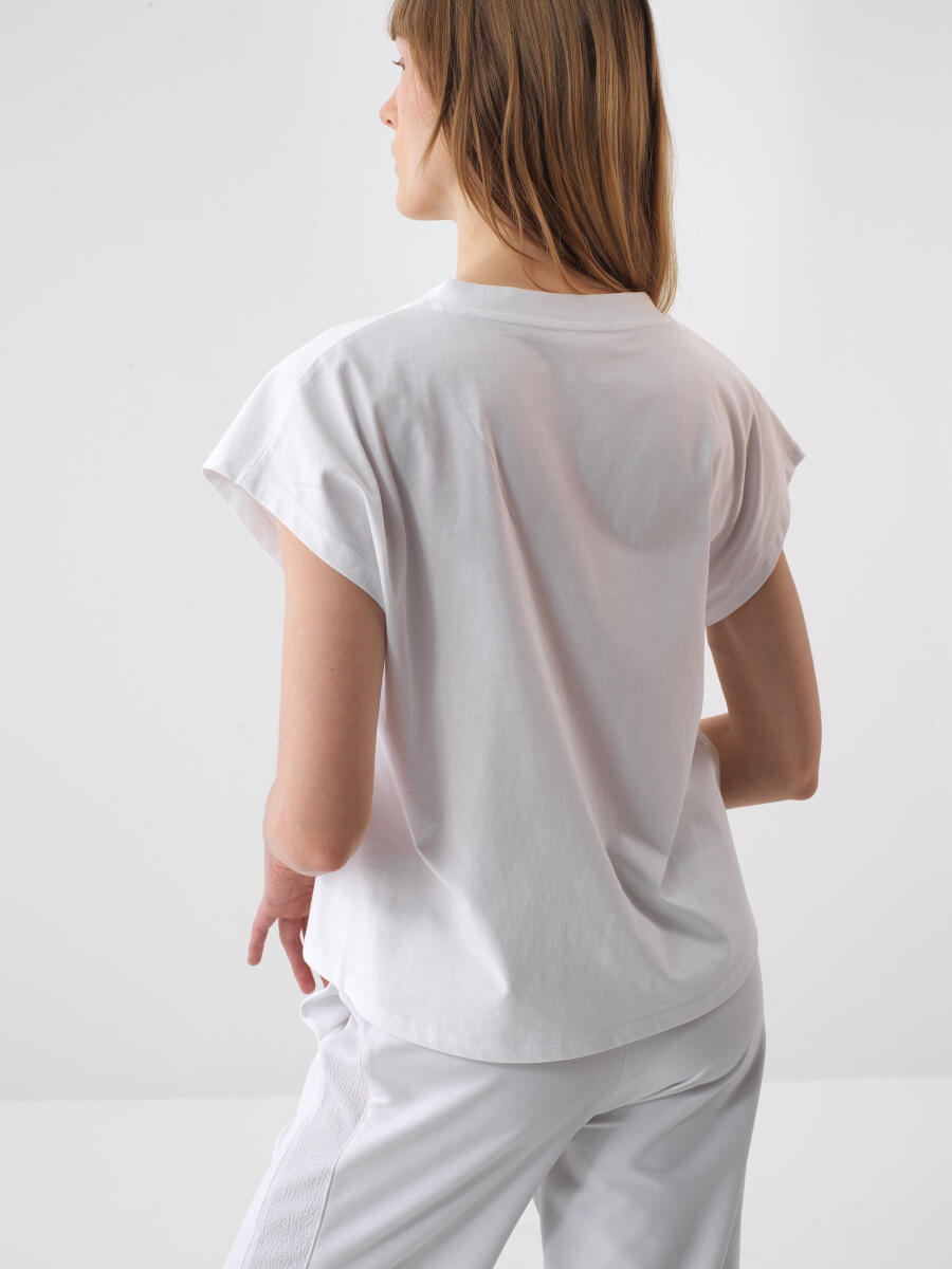 Beyaz Regular Fit Pamuklu Tişört - 4