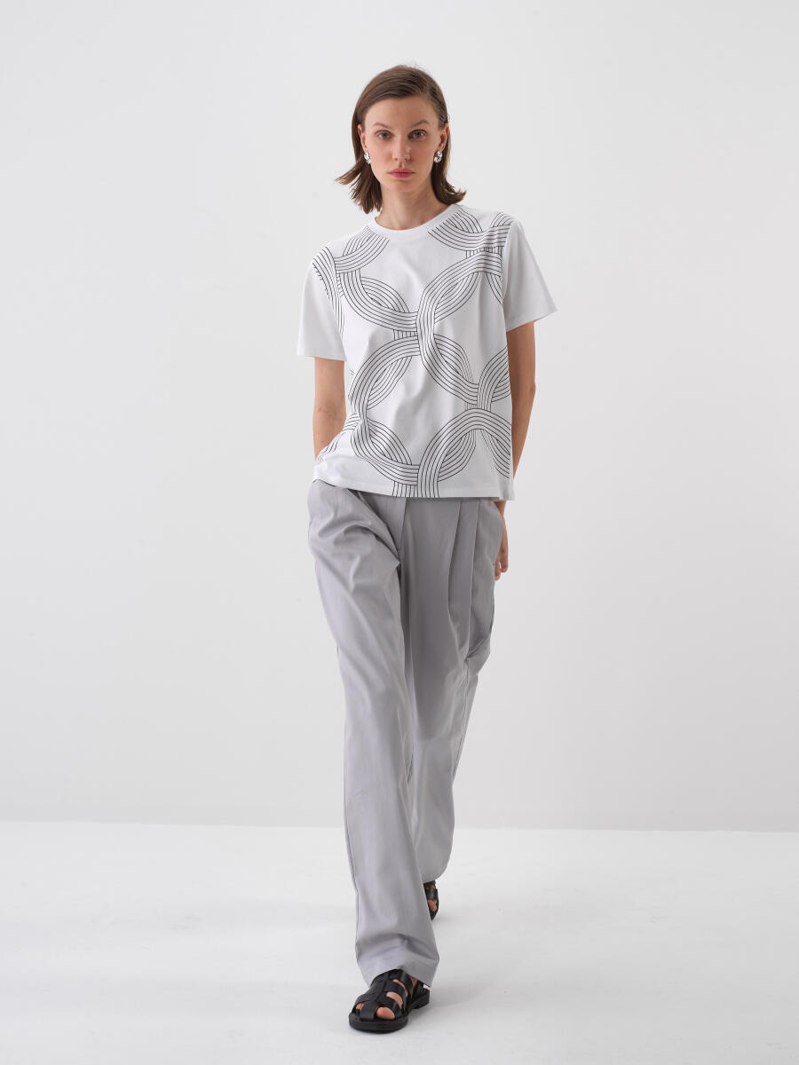Beyaz Regular Fit Pamuklu Tişört - 2