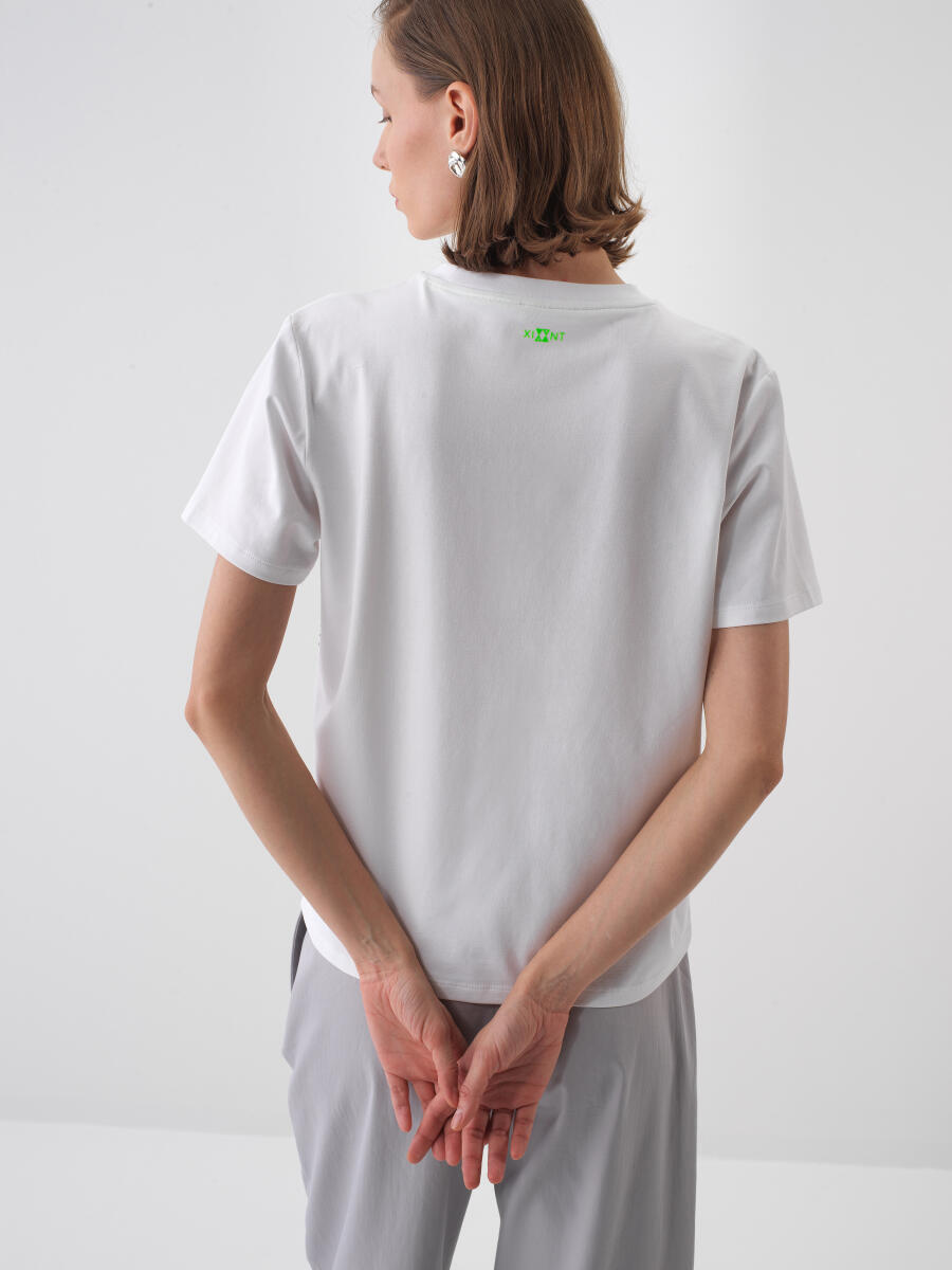 Beyaz Regular Fit Pamuklu Tişört - 4