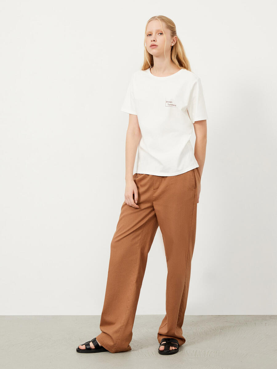 Ekru Regular Fit Pamuklu Tişört - 3