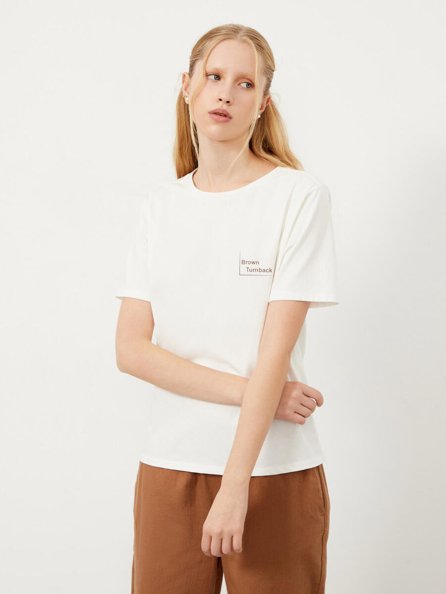 Ekru Regular Fit Pamuklu Tişört