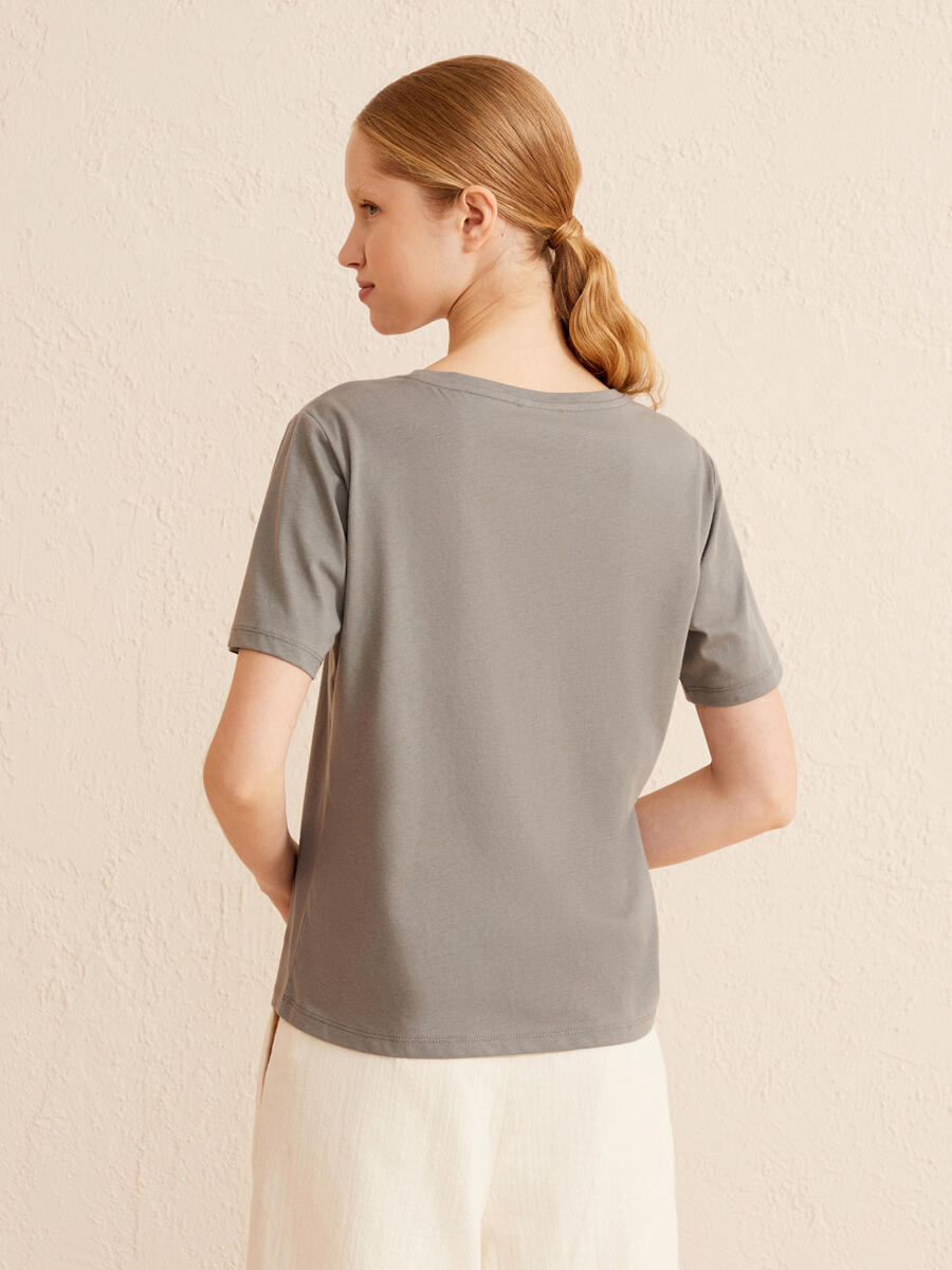 Gri Regular Fit Pamuklu Tişört - 4