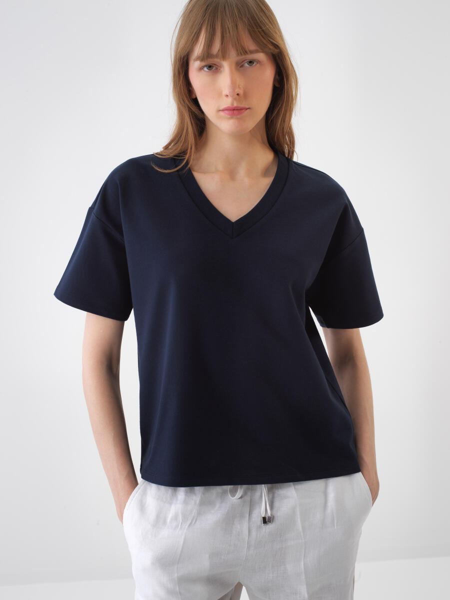 Lacivert Oversize Pamuklu Tişört