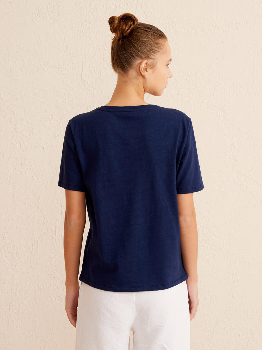 Lacivert Regular Fit Pamuklu Tişört - 4