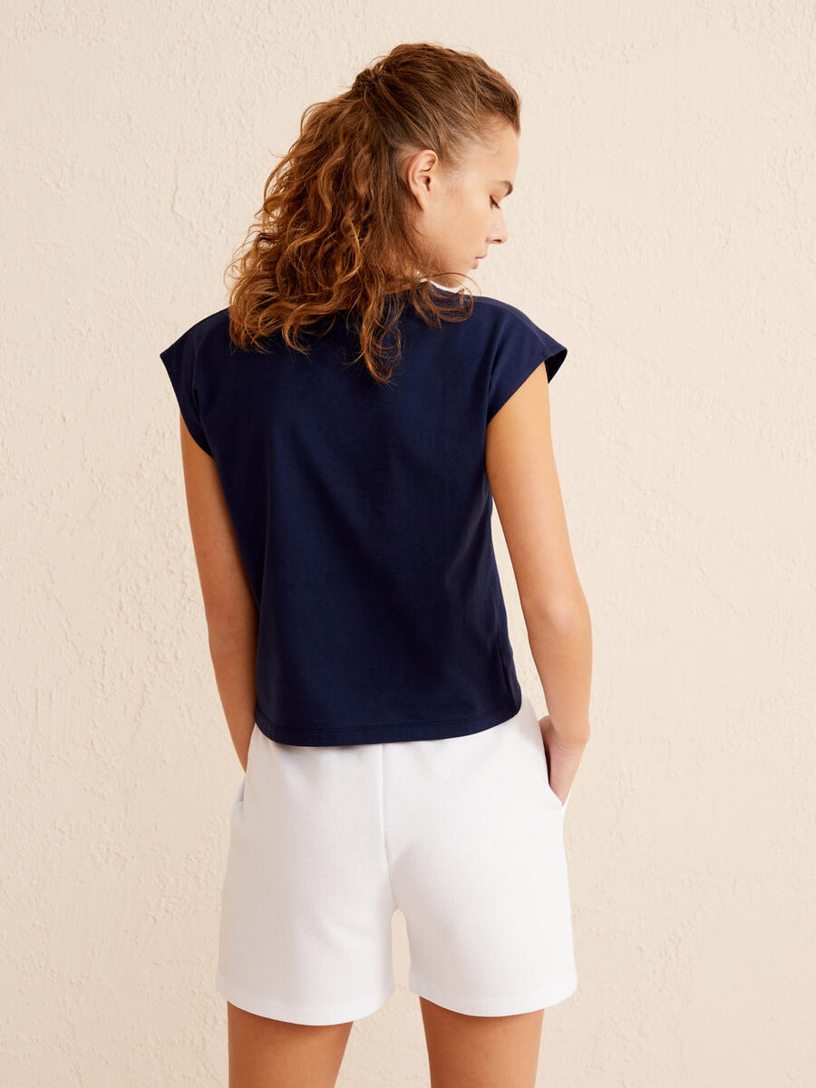 Lacivert Regular Fit Pamuklu Basic Tişört - 4