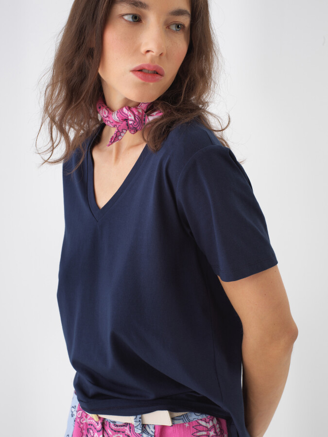 Lacivert Regular Fit Pamuklu Tişört - Xint