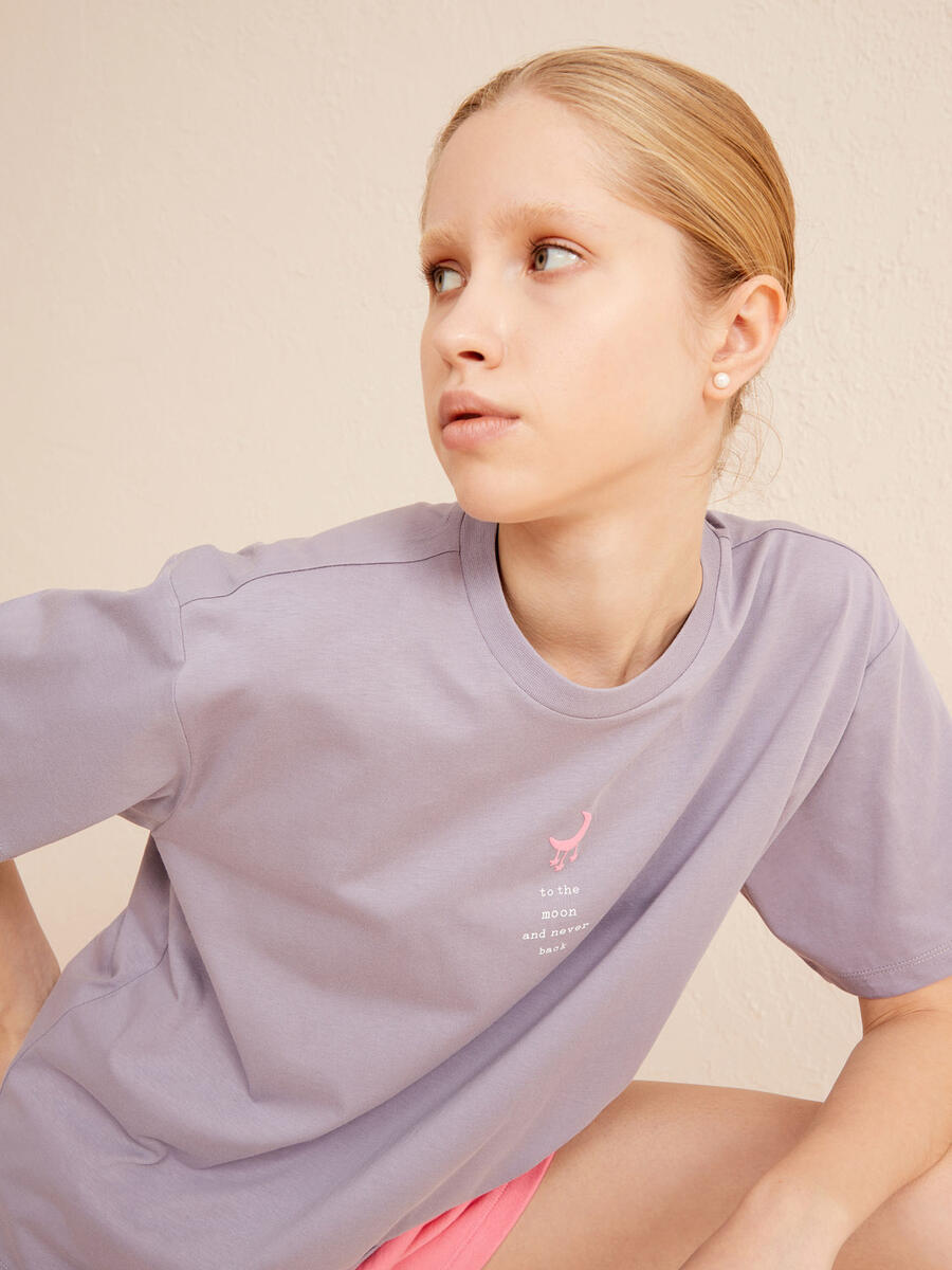 Lila Big Oversize Pamuklu Tişört