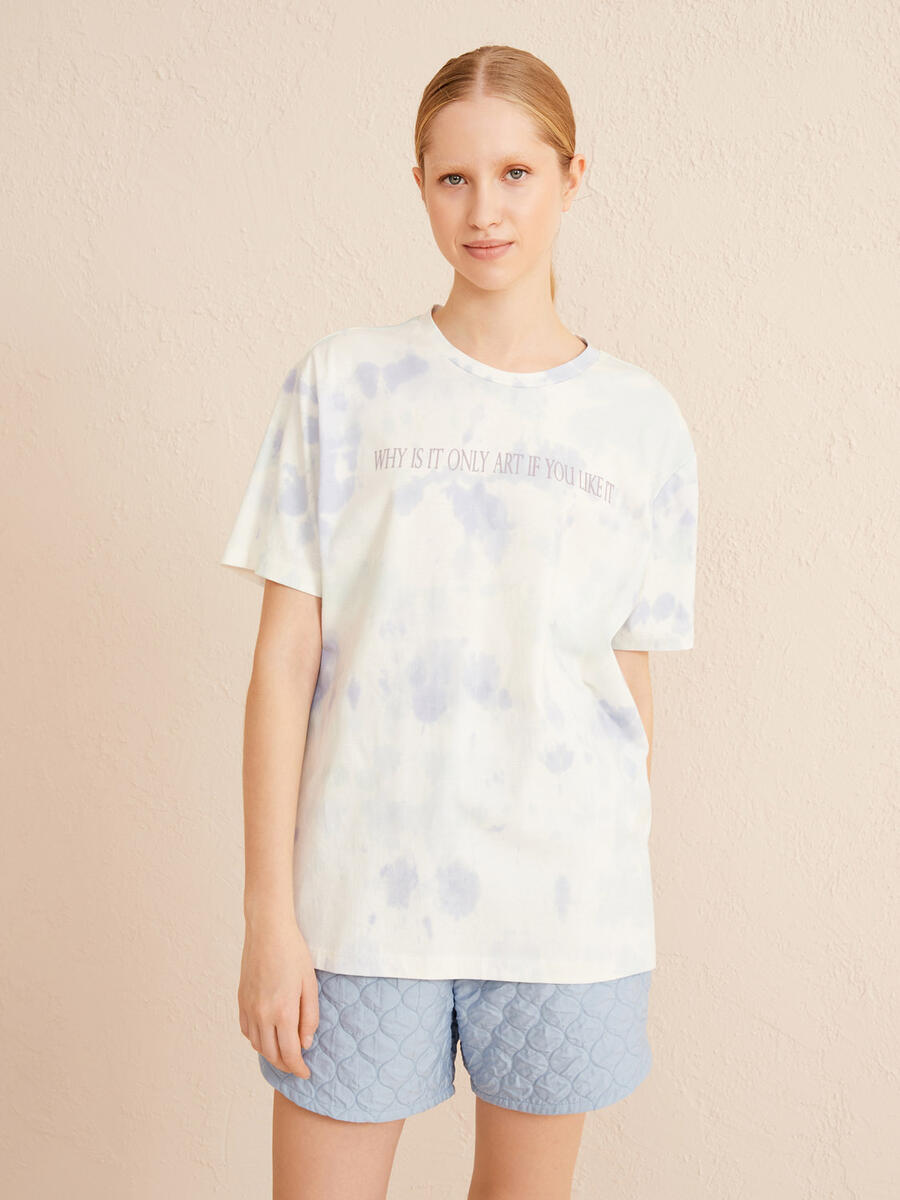 Lila Oversize Pamuklu Tişört