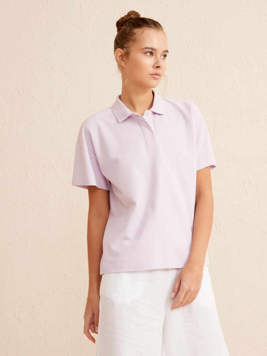 Lila Oversize Pamuklu Tişört - 3