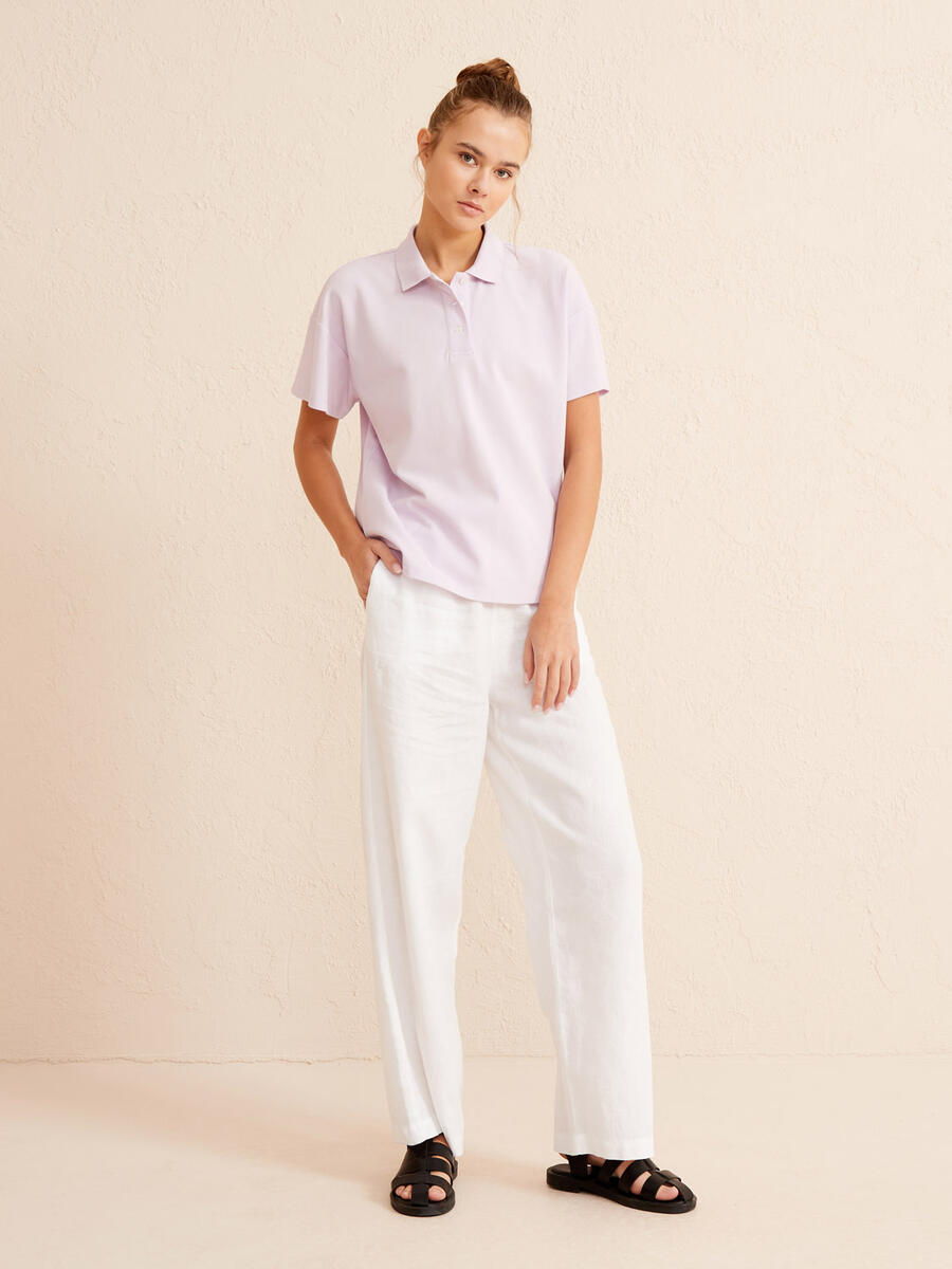 Lila Oversize Pamuklu Tişört - 2