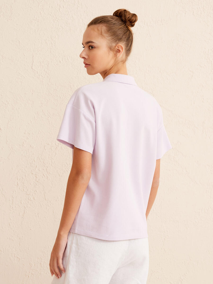 Lila Oversize Pamuklu Tişört - 4