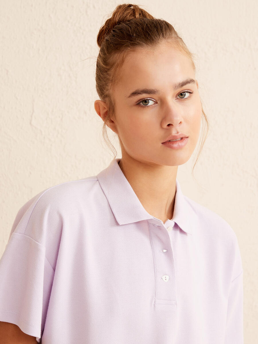 Lila Oversize Pamuklu Tişört