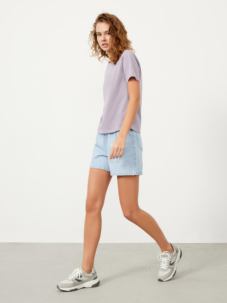 Lila Regular Fit Pamuklu Tişört - 2