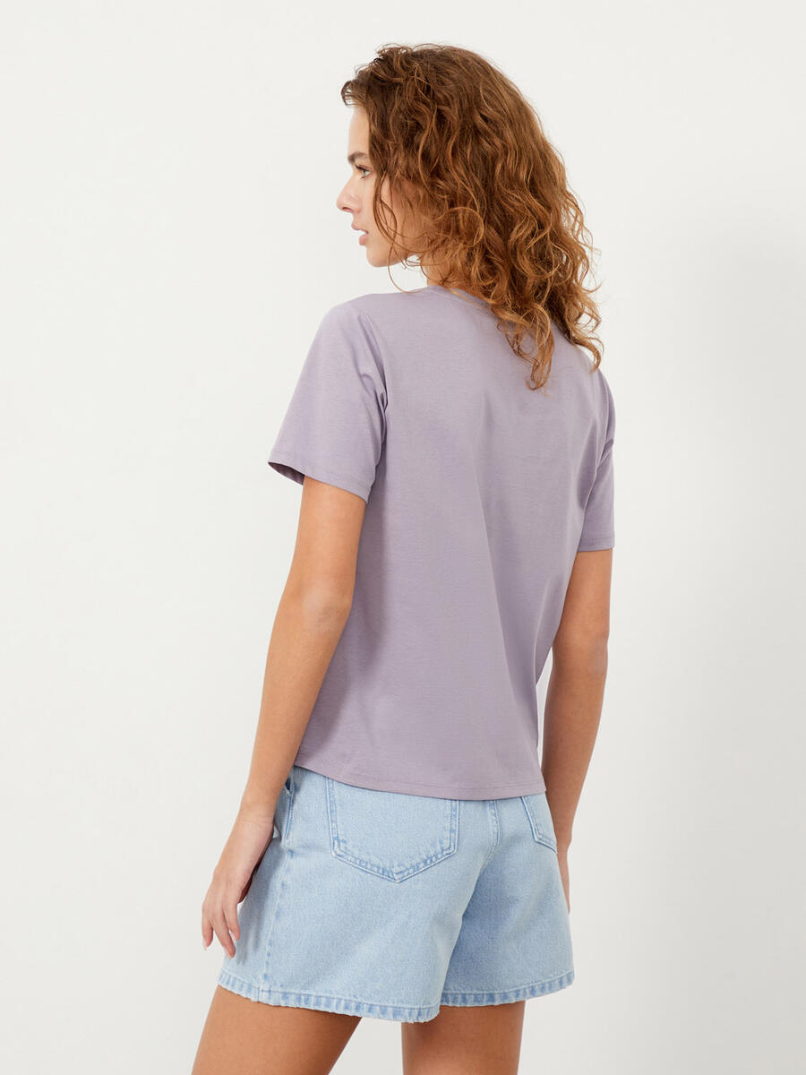 Lila Regular Fit Pamuklu Tişört - 4