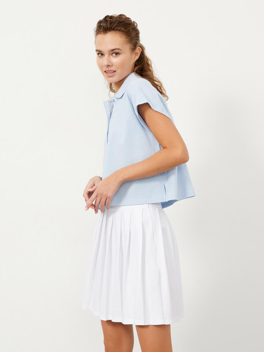 Mavi Oversize Pamuklu Polo Yaka Basic Tişört - 3