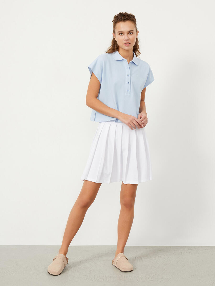 Mavi Oversize Pamuklu Polo Yaka Basic Tişört - 2