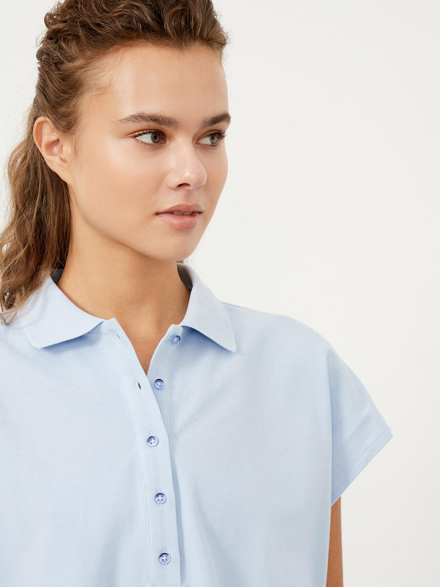 Mavi Oversize Pamuklu Polo Yaka Basic Tişört