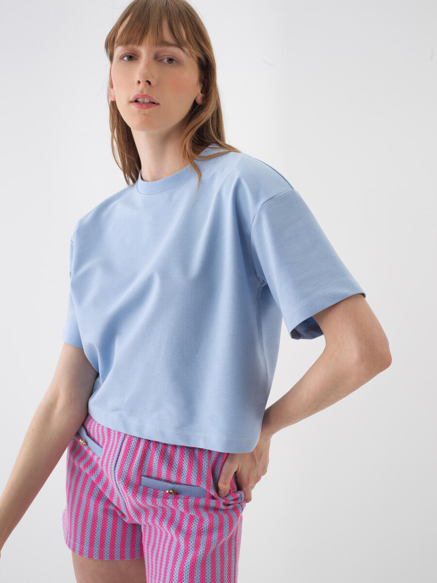 Mavi Oversize Pamuklu Tişört