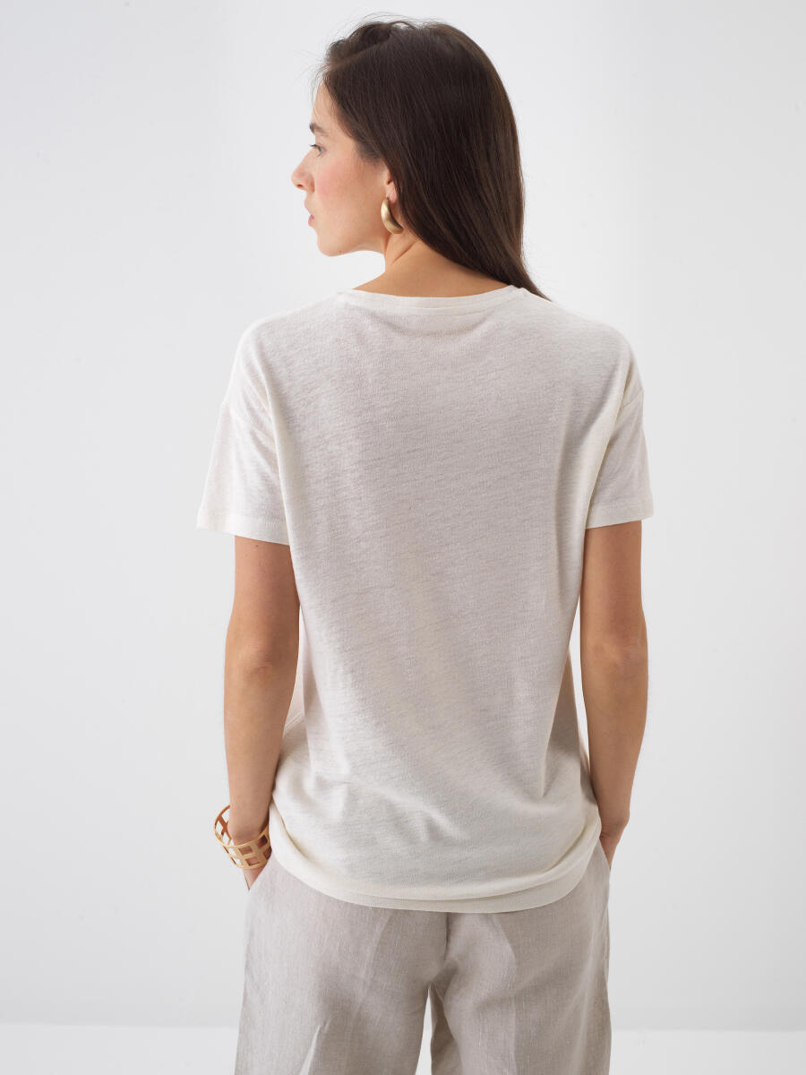 Naturel Oversize Keten Tişört - 4