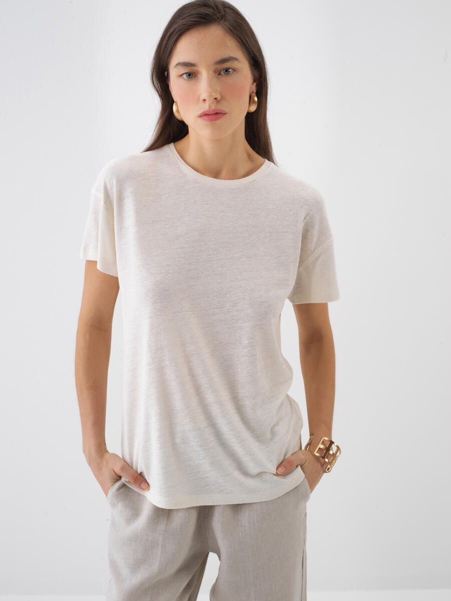 Naturel Oversize Keten Tişört