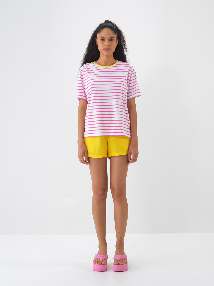 Pembe Oversize Pamuklu Tişört - 2
