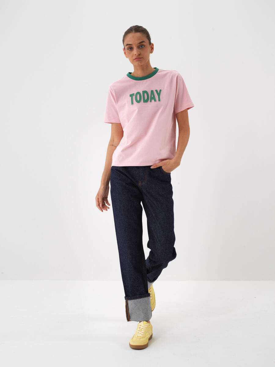 Pembe Pamuk Dokulu Regular Fit Tişört - 3