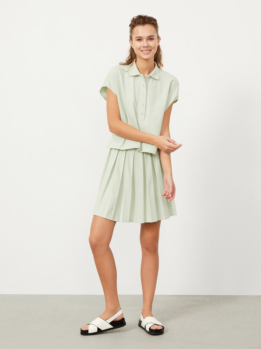 Mavi Oversize Pamuklu Polo Yaka Basic Tişört - 2