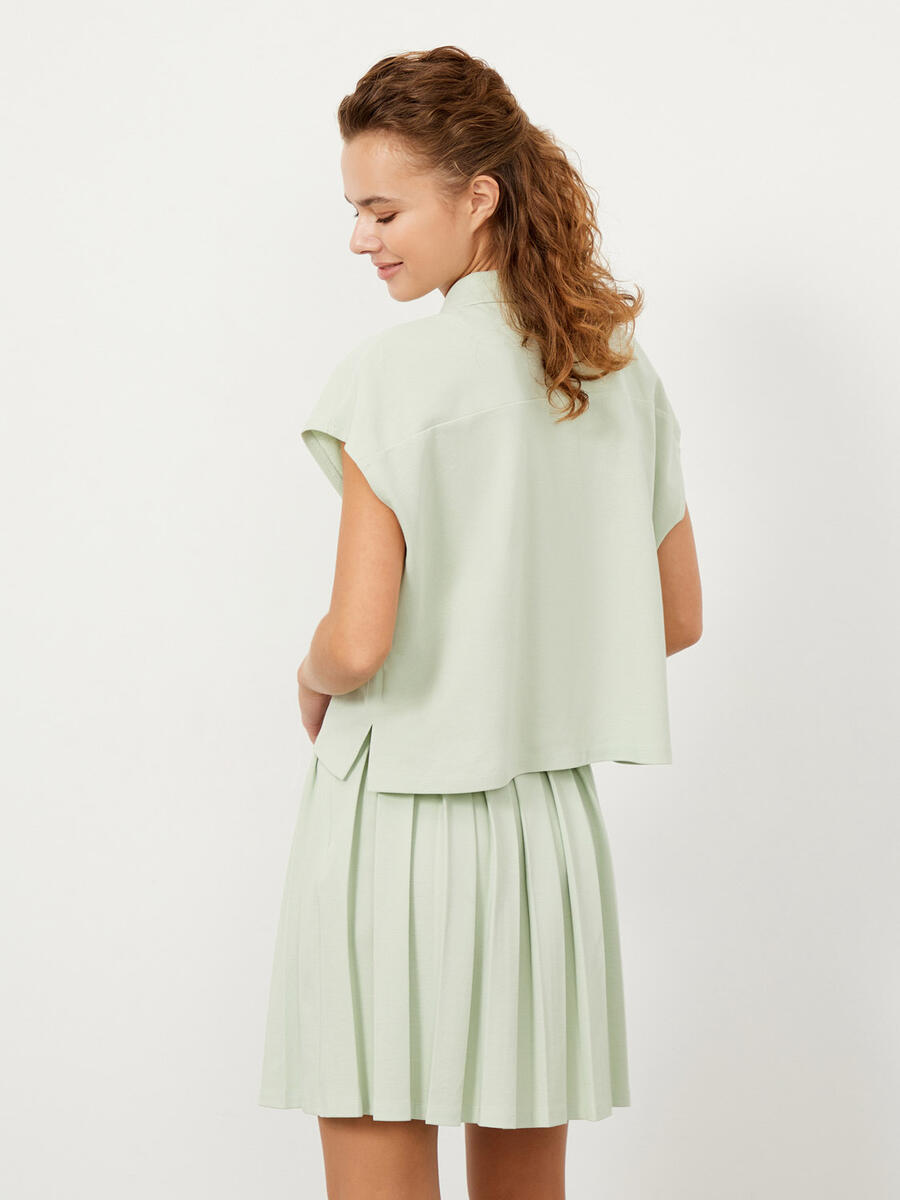 Mavi Oversize Pamuklu Polo Yaka Basic Tişört - 4