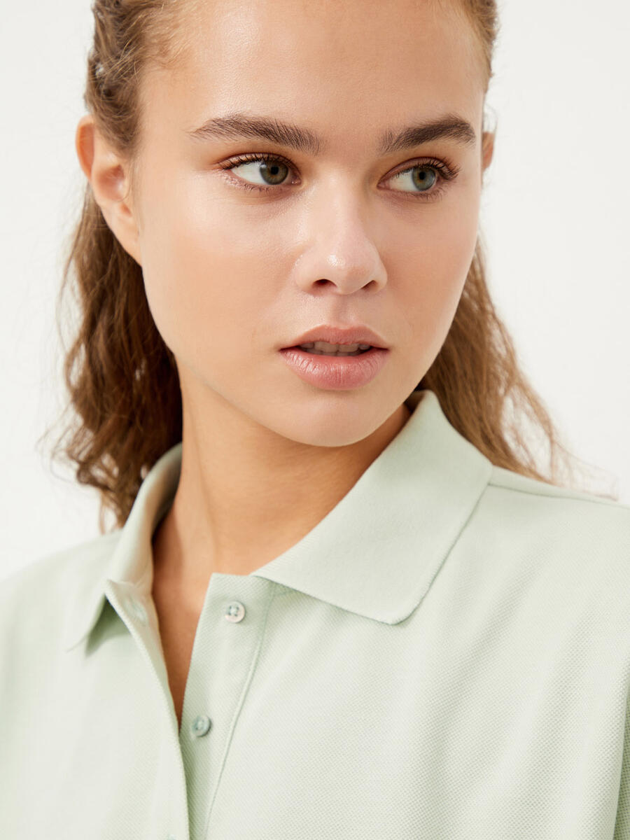 Mavi Oversize Pamuklu Polo Yaka Basic Tişört - 3