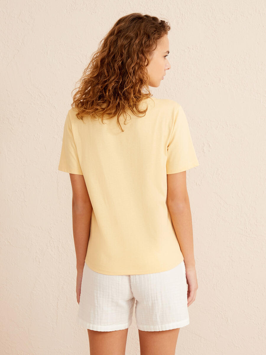 Sarı Regular Fit Pamuklu Tişört - 4