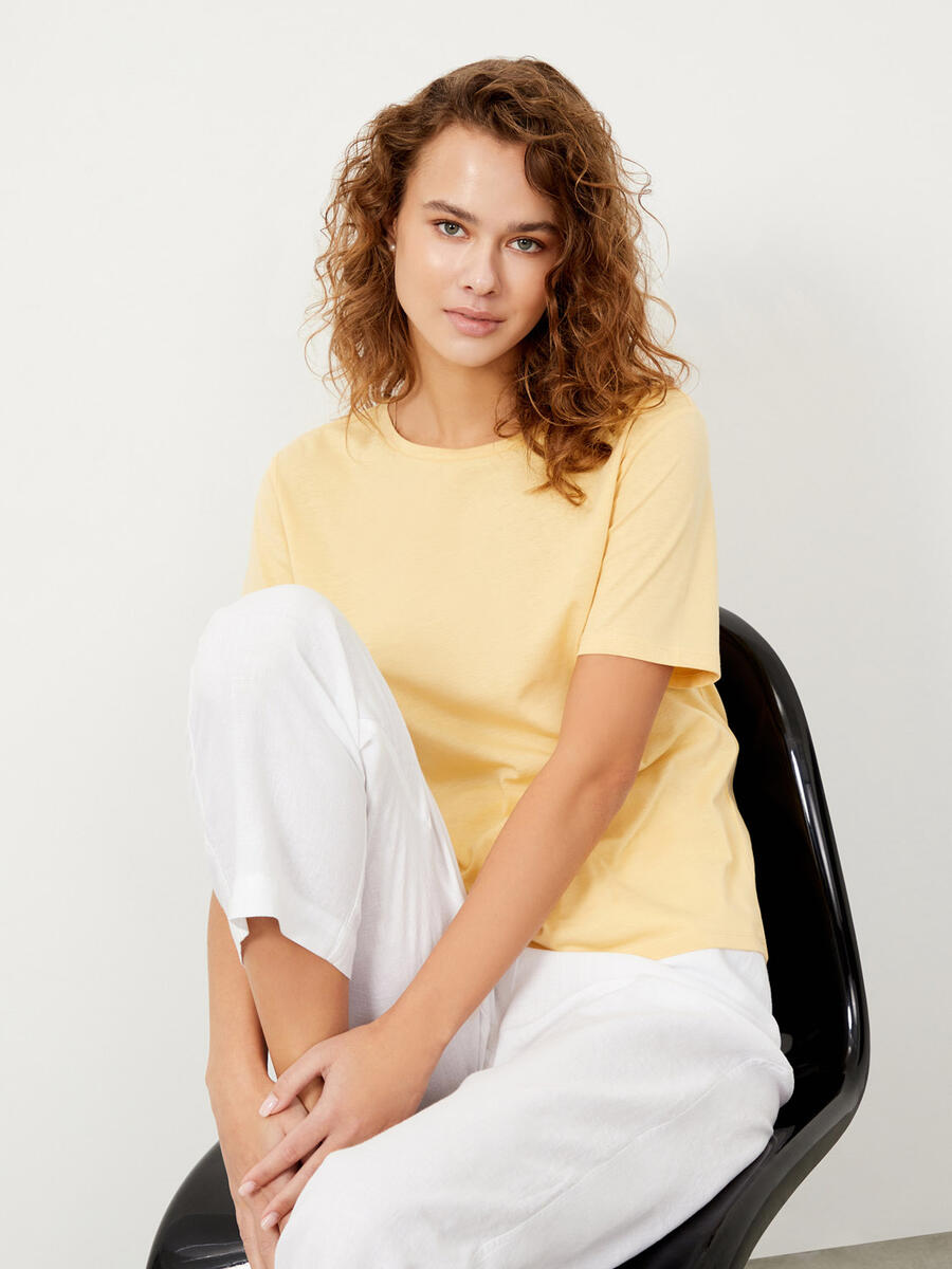 Sarı Regular Fit Pamuklu Basic Tişört - 3