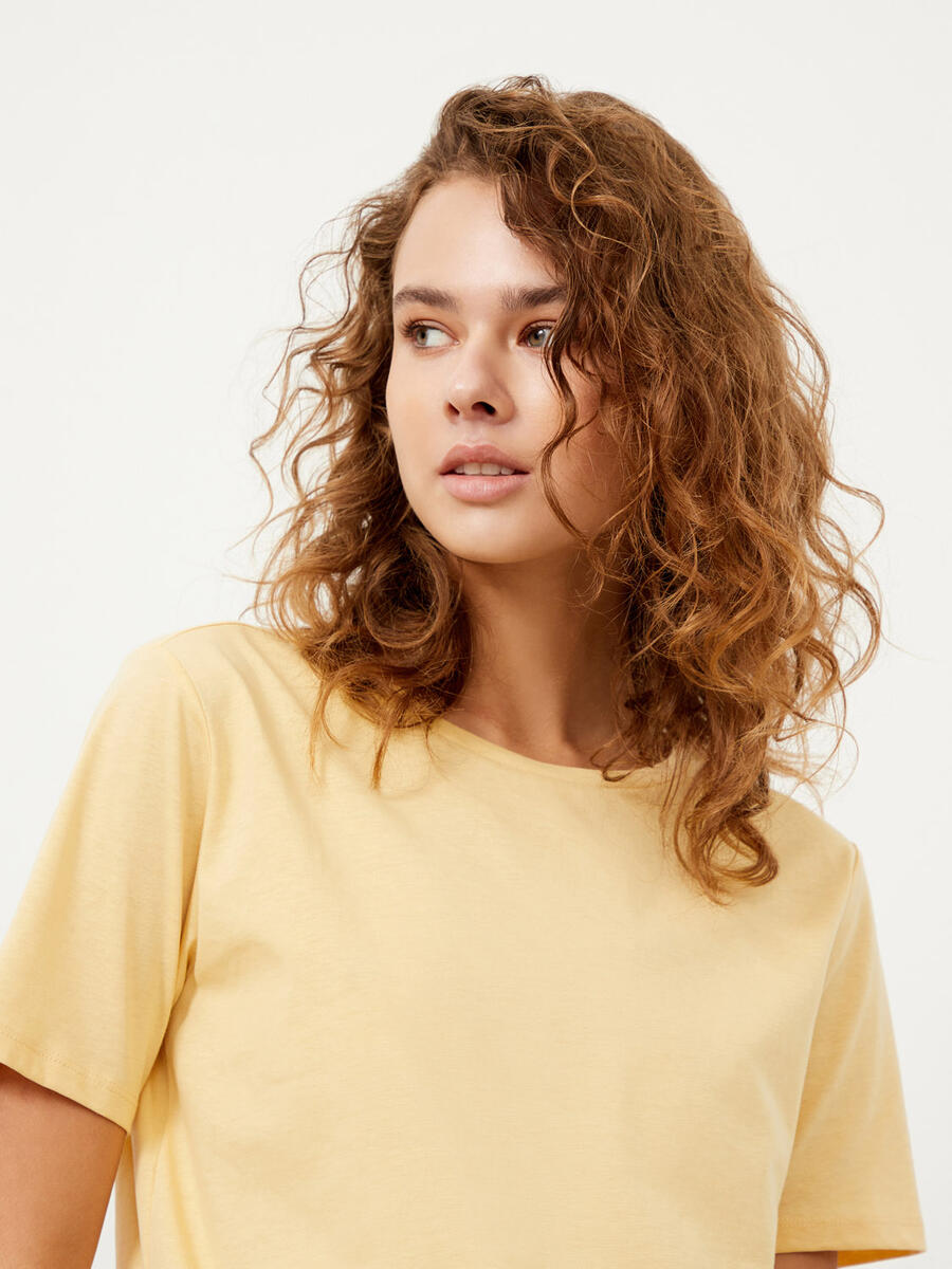 Sarı Regular Fit Pamuklu Basic Tişört - 4