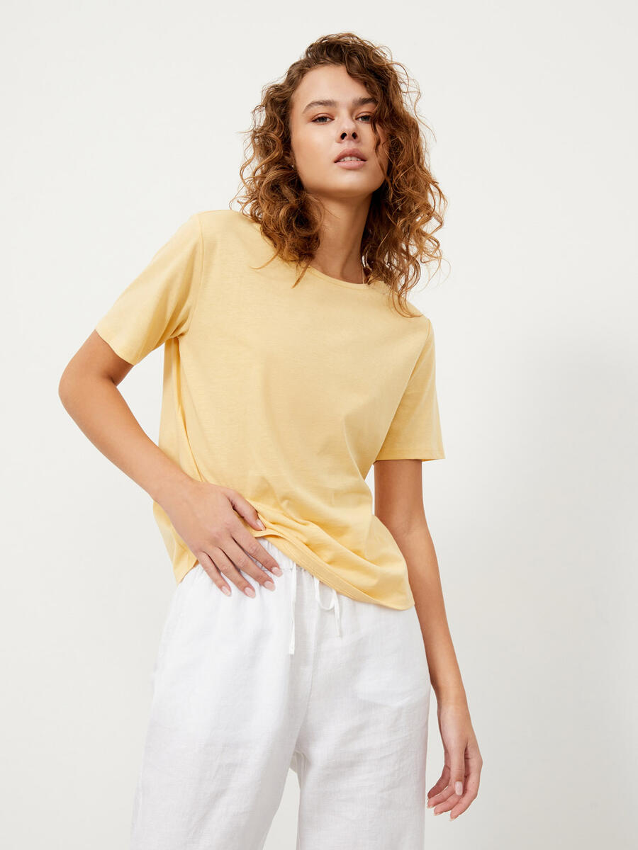 Sarı Regular Fit Pamuklu Basic Tişört