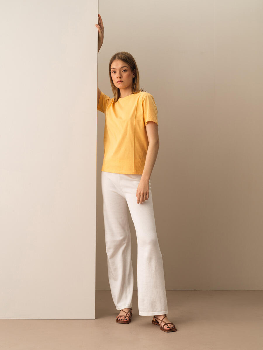 Sarı Regular Fit Pamuklu Tişört - 2