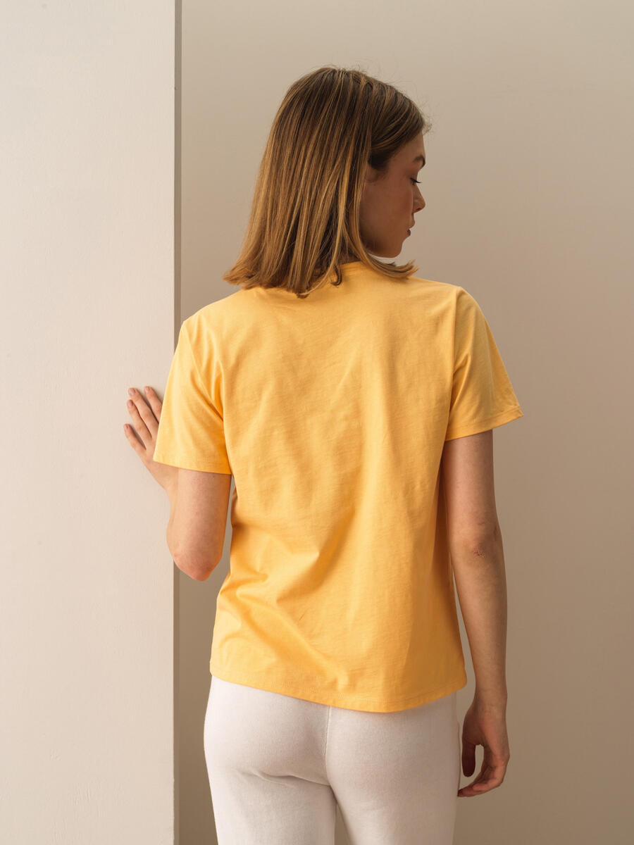 Sarı Regular Fit Pamuklu Tişört - 3