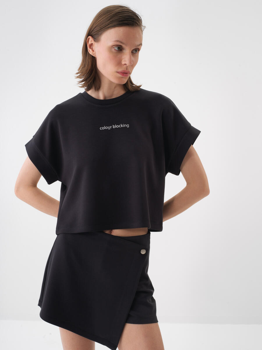 Siyah Oversize Pamuklu Tişört