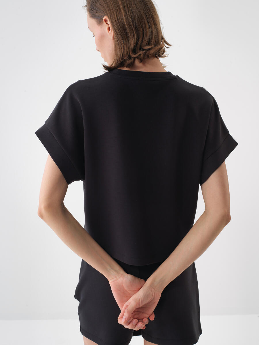 Siyah Oversize Pamuklu Tişört - 5