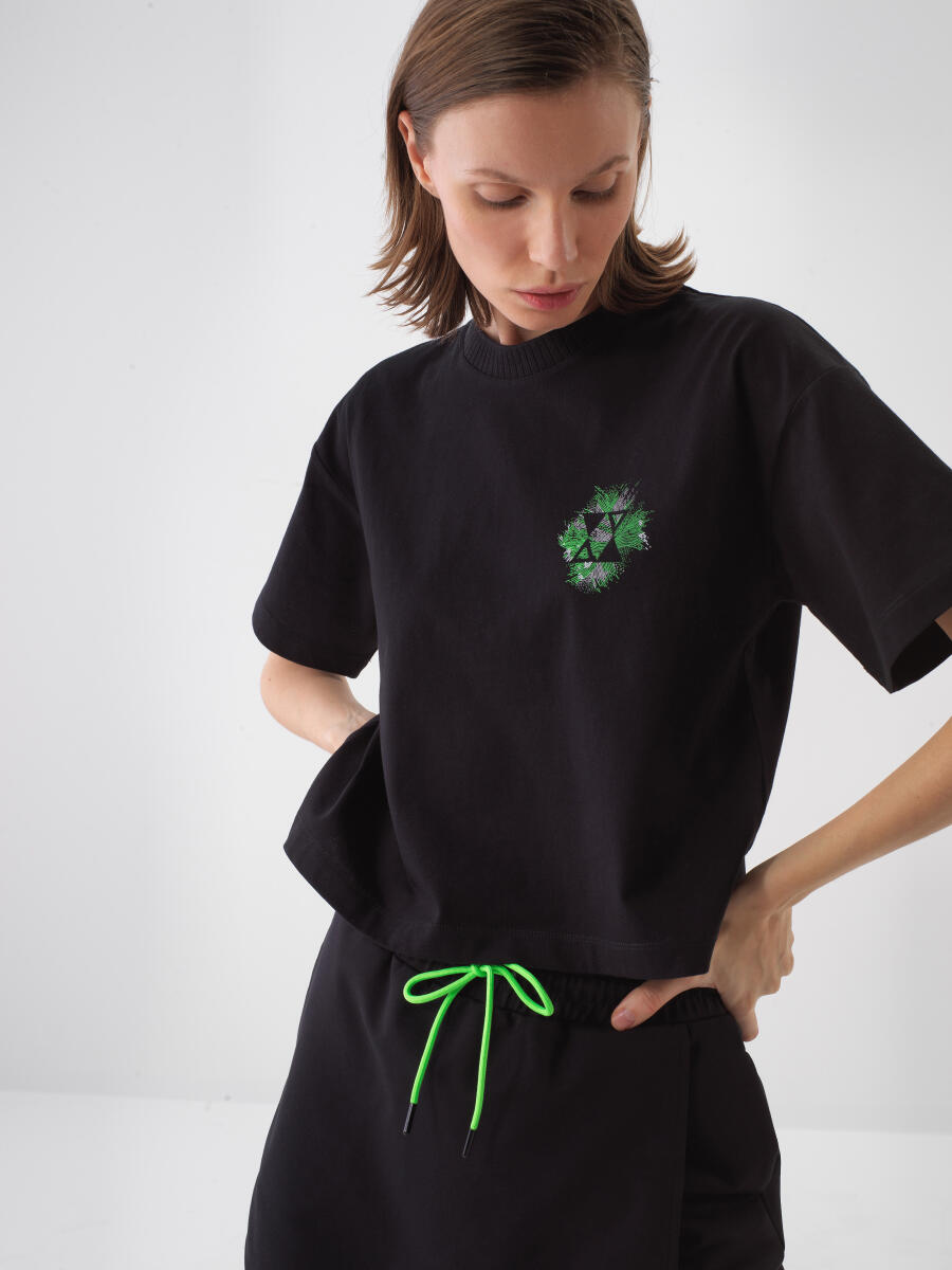 Siyah Oversize Pamuklu Tişört