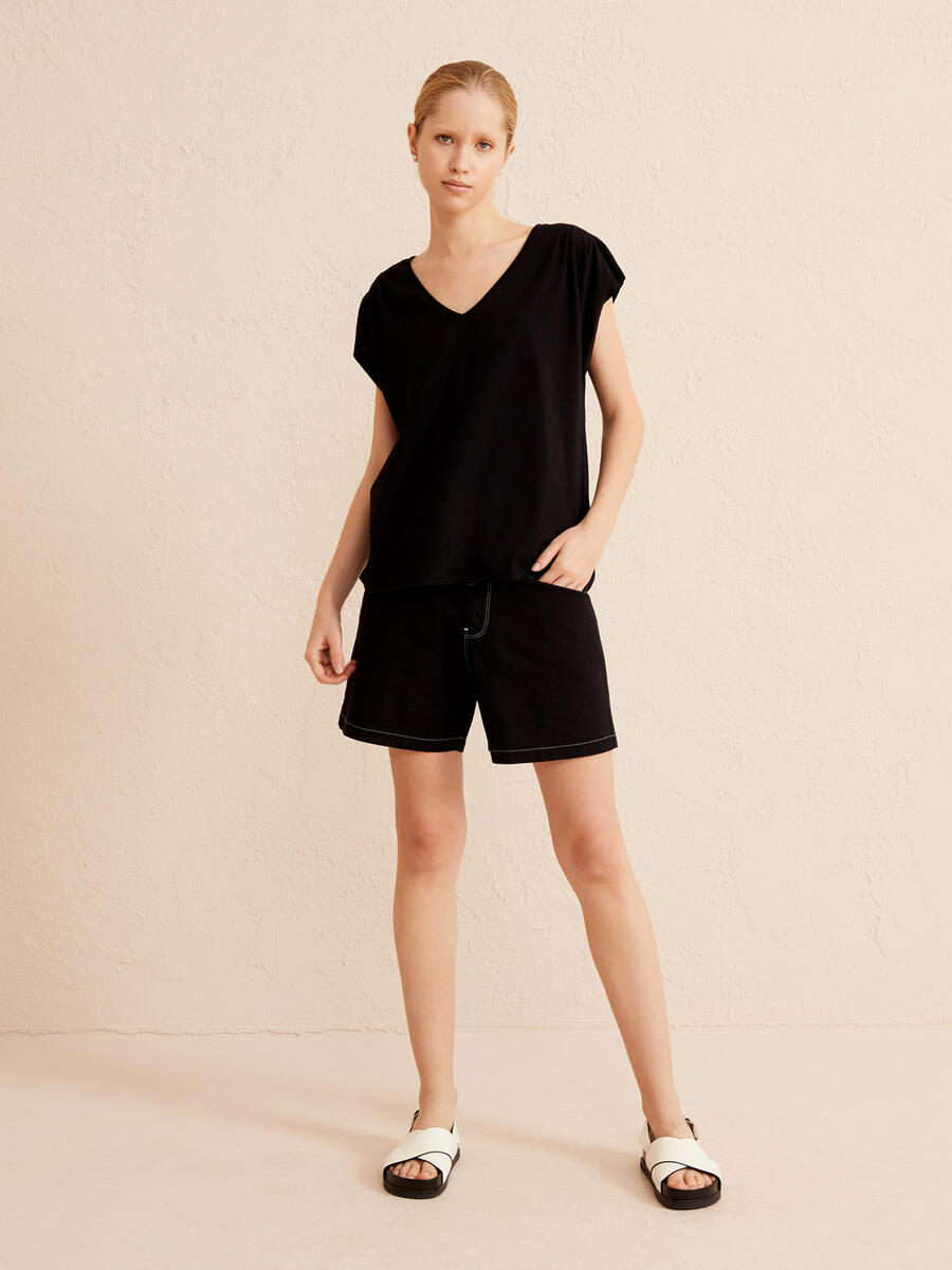 Siyah Regular Fit Pamuklu Basic Tişört - 2